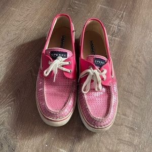 Pink Sequin Sperrys Womens Size 9